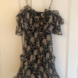 NWT Hello Molly Navy Floral Off the Shoulder Ruffle Mini Dress, AU 6